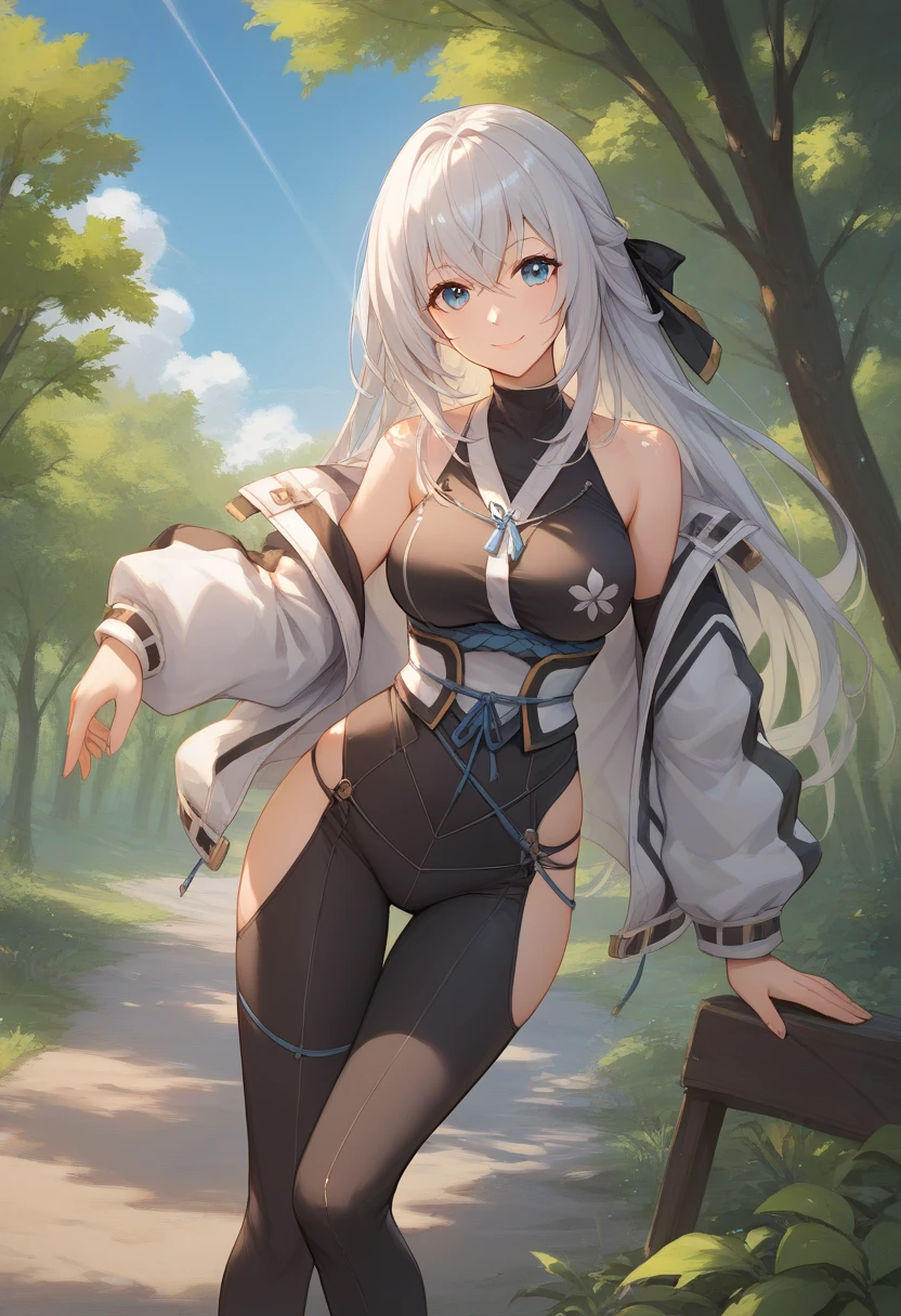 (1girl), (solo), (beautiful detailed girl), Shizuna Rem Misurugi, white hair, long hair, ribbon, blue eyes, medium breasts,
white jacket, black bodysuit, ornate bodysuit, black legwear, toeless legwear, immersed in the muddy ground, thick, opaque mud, marshy terrain, thick fog