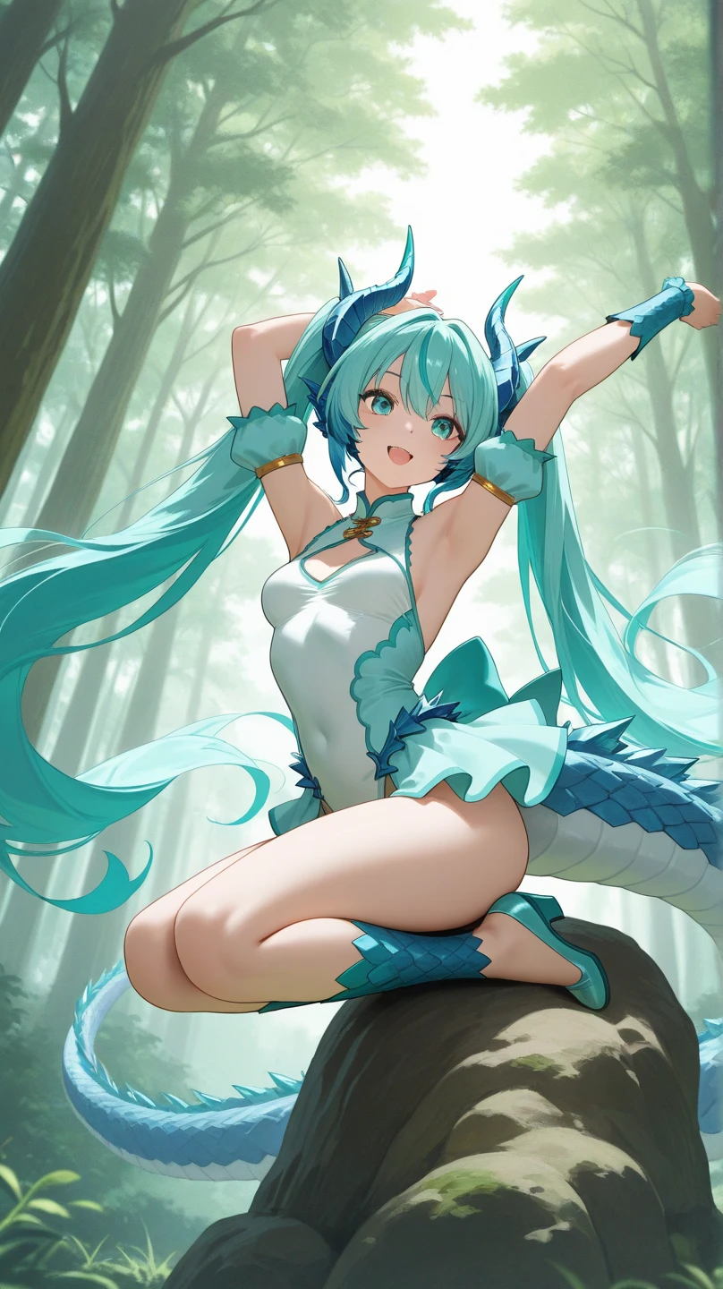 white and beautiful skin、Completely naked、Beautiful Dragon Girl、Chibi、smallest、smile、hairless、green eyes、