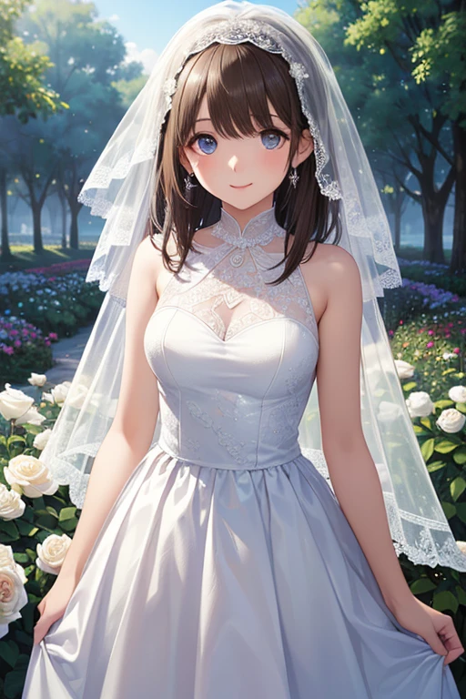 beautiful detailed girl, clear and beautiful, wedding dress, short hair