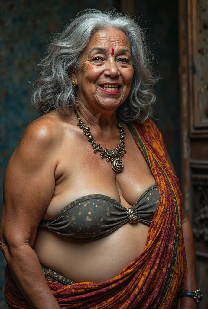 (((masterpiece, best_quality, ultra-detailed, immaculate:1.3, sharp detailed)))(((close up shot)))(((realistic old woman body and face with wrinkles))) ((((skinny 85 year old mexican tan woman with grey hair and wrinkles)))), cavewoman, ((( girl standing in the top of a mountain in the higest poin visible with mountains below her)))(dark tan skin)(from the front) ((blueish black hair)) short hair, braid , grey hair, beutiful inviting old woman, grey eyes,freckles,lips, (((background of the sky and the clouds below and mountains below))),(((((only wearing a tiny hanging cavewoman pelvic curtain made of a single yellow feather))))),((topless)),((looking at the camera, playful smile, inviting face,perfect detailed face,)) beutiful face, perfect eyes, wide hips, cavewoman, nsfw, ((naked flat chest)) (legs open,)(((realistic old woman)))((curvy muscular body))((perfect pussy))((completely naked legs, completely naked chest))((pubic hair visible))(((((pelvic curtaing made only of a big feather)))))((extremely long wavy grey hair floating in the air))(((one leg in the air)))((wearing a yellow collar))(((wide hips, thick thighs)))