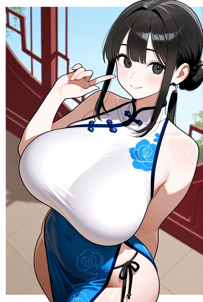 (Perfect body),Best Quality,(8K Portrait),(Official art)、((NSFW))、((Big Big Breasts))、((thick thight))、((big butts))、(short-hair))、(Fury of brown eyebrows with a split head)、(Forehead)、((Sweat))、((light blue leotard with white lace))、((:D))、(embarrassed from)、1girl in、((Hands behind the head))、atlibrary