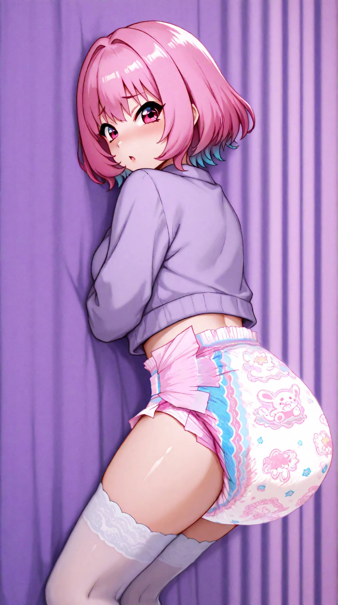 anime girl with pink hair and blue shorts sitting on a white surface, 2 d anime style, “anime girl, “ anime, seductive anime girl, anime style”, clean detailed anime style, advanced digital anime art ”, anime woman fullbody art, high quality anime artstyle, full body portrait of a short!, | fine detail anime, short blue haired woman