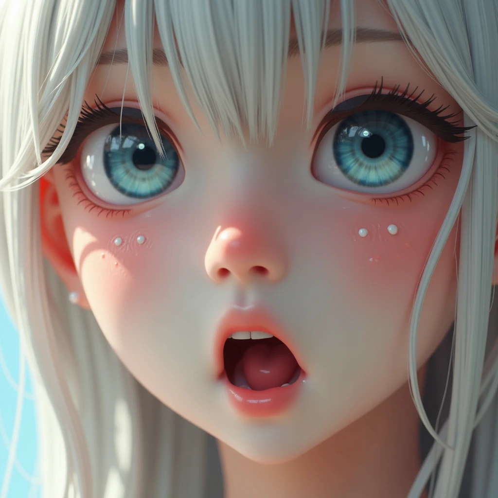 Kizi，pantyless，Expose the genitals，blue color eyes，long  white hair，The facial features are delicate and cute，White and tender，，Surrealism female students, [ 4 K photorealism ]!!, highly detailed giantess shot, [ 4 K photorealism ]!!!, fotorrealista hiper detalhado, smooth tiny details, hyper realistic rendering, hyper realistic detailed rendering, Extremely high detail, ultra-realistic picture，big laughter，teeth showing，Young，up-close。