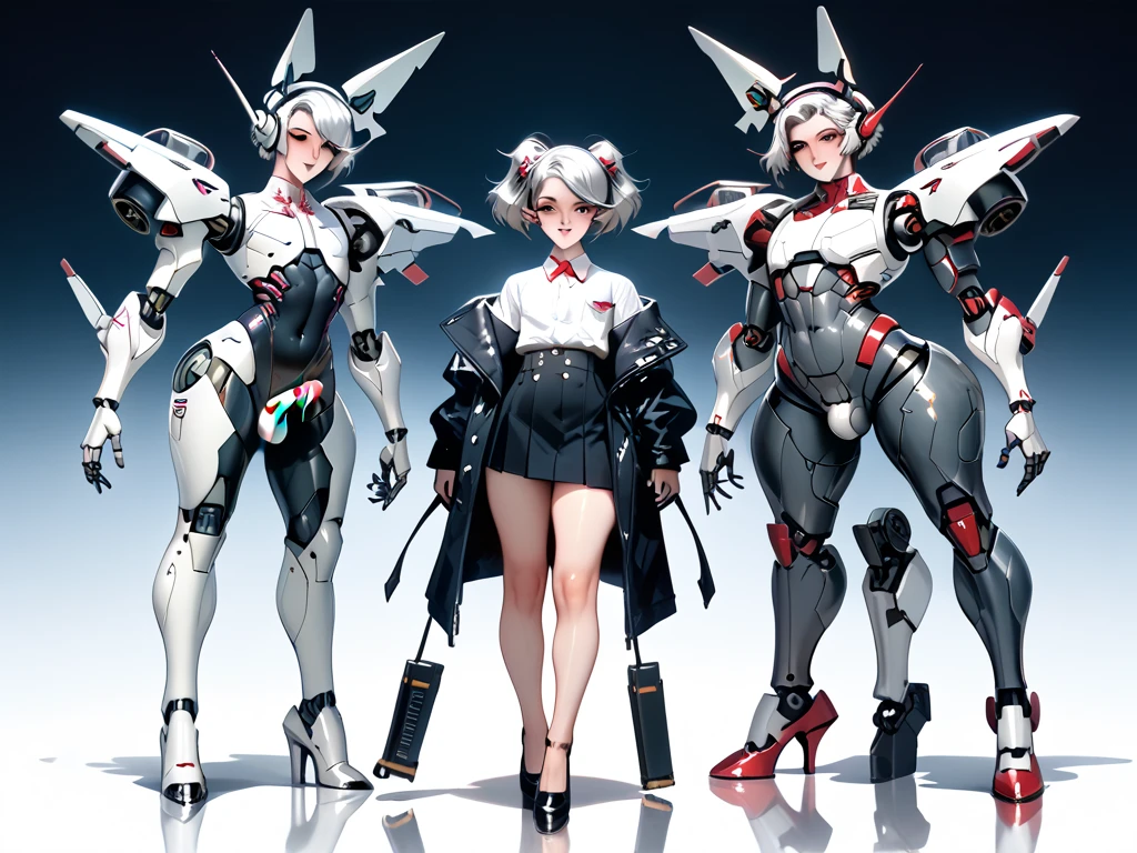 metis,android,robot joints,(extremely detailed CG unity 4k wallpaper),(masterpiece),(best quality),(ultra-detailed),(best illustration),(best shadow),(absurdres),(Simple background), White long hair (Hime cut), Red eyes, Smile, happy, Hands on hips,
