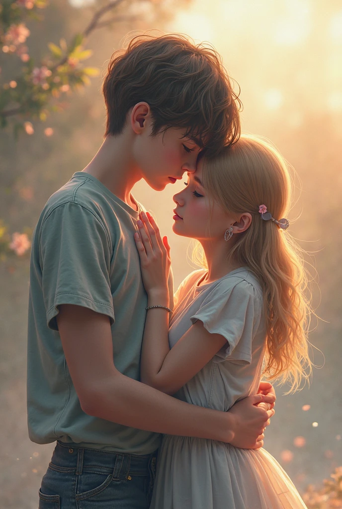 A boy and a girl kissing 