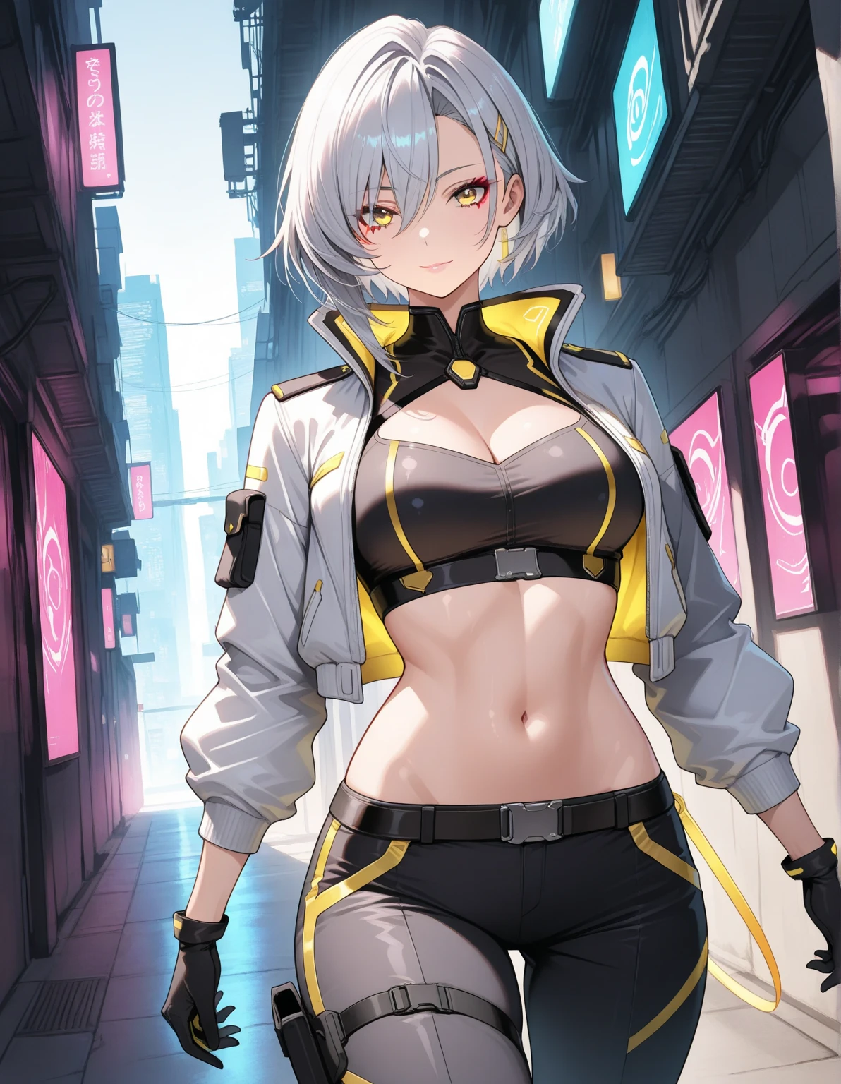 Adult woman, short white hair, cat ears, violet eyes, White superhero uniform, Sleeveless, open belly, t shirt, breeches, claws, anger, Masterpiece, hiquality