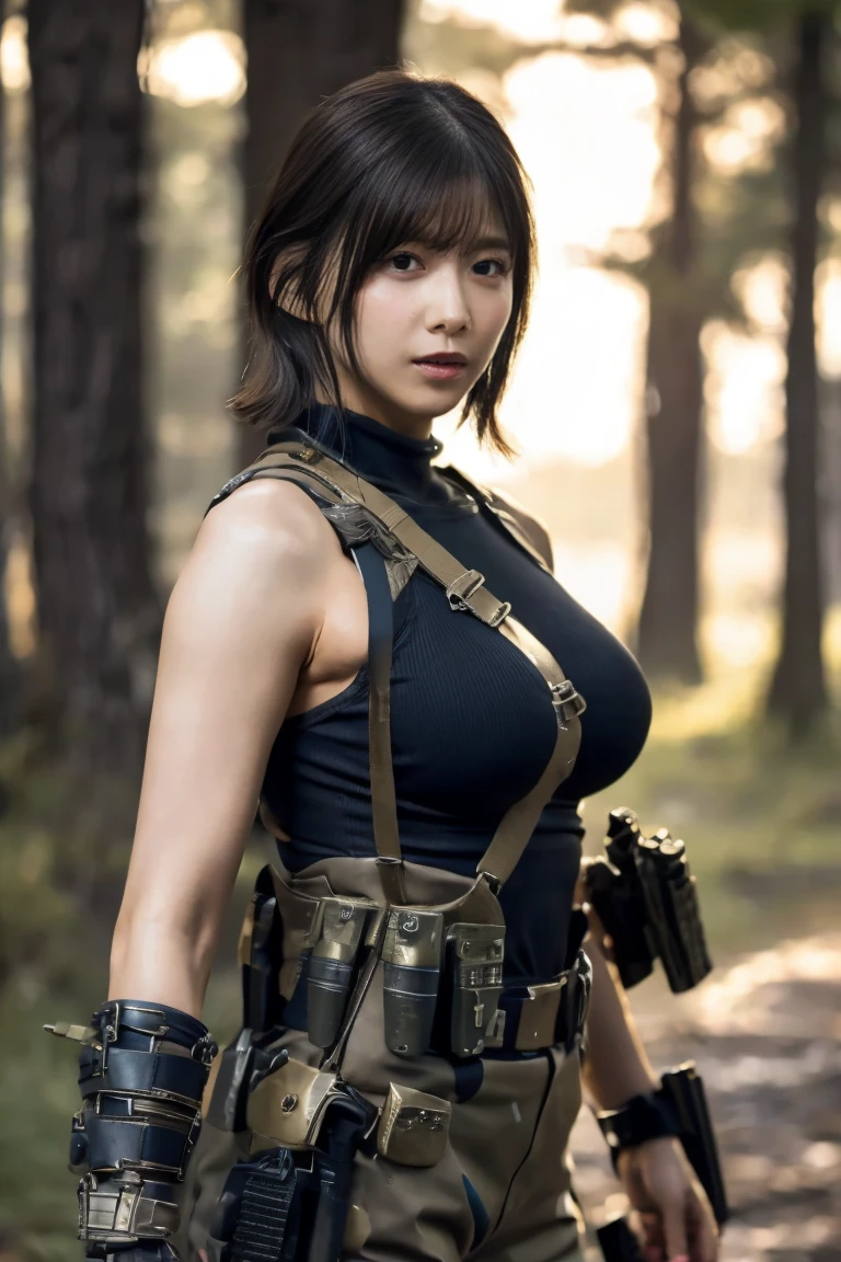 A female superhero wears a leather armored suit and wears a mask over her face in a (DC style),1girl, solo, masterpiece), (best quality), anime art style, anime illustration, super detailed, high dynamic range, depth of field, (colorful), The artwork is ultra-detailed, Theme is original, gritty, and full of modern warfare elements. Filipino woman, 26 years old, tanned bronze skin, amber eyes, (Wearing: USA marine corps uniform, camouflage military uniform, bullet proof vest, pants, utility belt, armor, boots and gloves), holding and aiming a pistol, closed mouth, looking at viewer, hair between eyes, dynamic pose, fighting on the battlefield, outdoors, warzone, ruined city background, serious face, full body shot, masterpiece, best quality, anime aesthetic, gritty tone, absurdres,(8K, 4K, best qualtiy, A high resolution, 超A high resolution:1.1), (tmasterpiece, realisticlying, photo-realistic:1.1), cammy white, Street Fighter 61 girl, the face, closeup cleavage, double tails, blond hairbl, 黑The eye, Redlip, (looking at viewert:2), Medium hair, long eyelasher, shadowing, petty face, largeeyes, exposed bare shoulders, hight contrast,Large breasts,1 girl, beautiful, perfect lighting, muscular, thick thighs, mature woman, milf, navel, abdomen, (masterpiece, high quality: 1.1), anime waifu bodybuilder, beautiful face, debatalho face, extremely detailed eyes, knight character, green eyes, perfect body, fit body, looking at the sword, character holding a sword, abdomen, large breasts, muscular, ((hair) long and blonde), sarashi white breast, sarashi, underboob, breasts bandages, arm bandages (insanely detailed, beautiful detailed face, masterpiece, best quality), (looking disgusted), konosuba, character A2, (white and torn bandages on the arms and legs), image taken from above, camera away, image with focus on the sword, high quality, white light clothes, sweat splattering, character on guard with sword, knight's pose, sword with sharp blade with brightness, clear image, bl