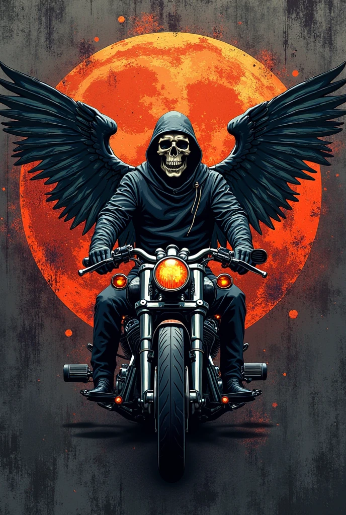 On Route 66 a motorcycle being ridden by a skull with a cigar in the background sexy woman. In the sky an eagle flying. Dark theme in the shape of an emblem or logo.