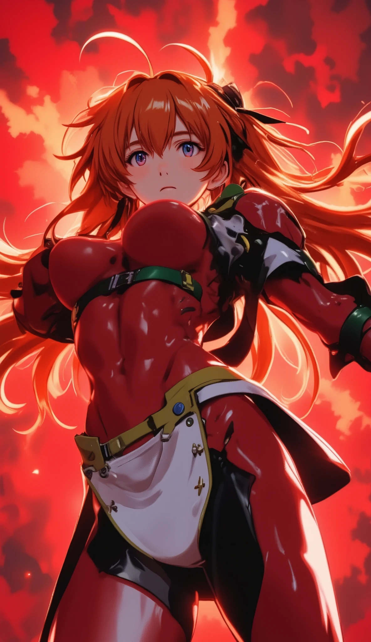 ((Evangelion, Asuka Langley)),1 girl,solo,red background,Cowboy Shots, ,,, score_9,score_8_up,score_7_up,,8k,1 girl to improve Sa,solo,