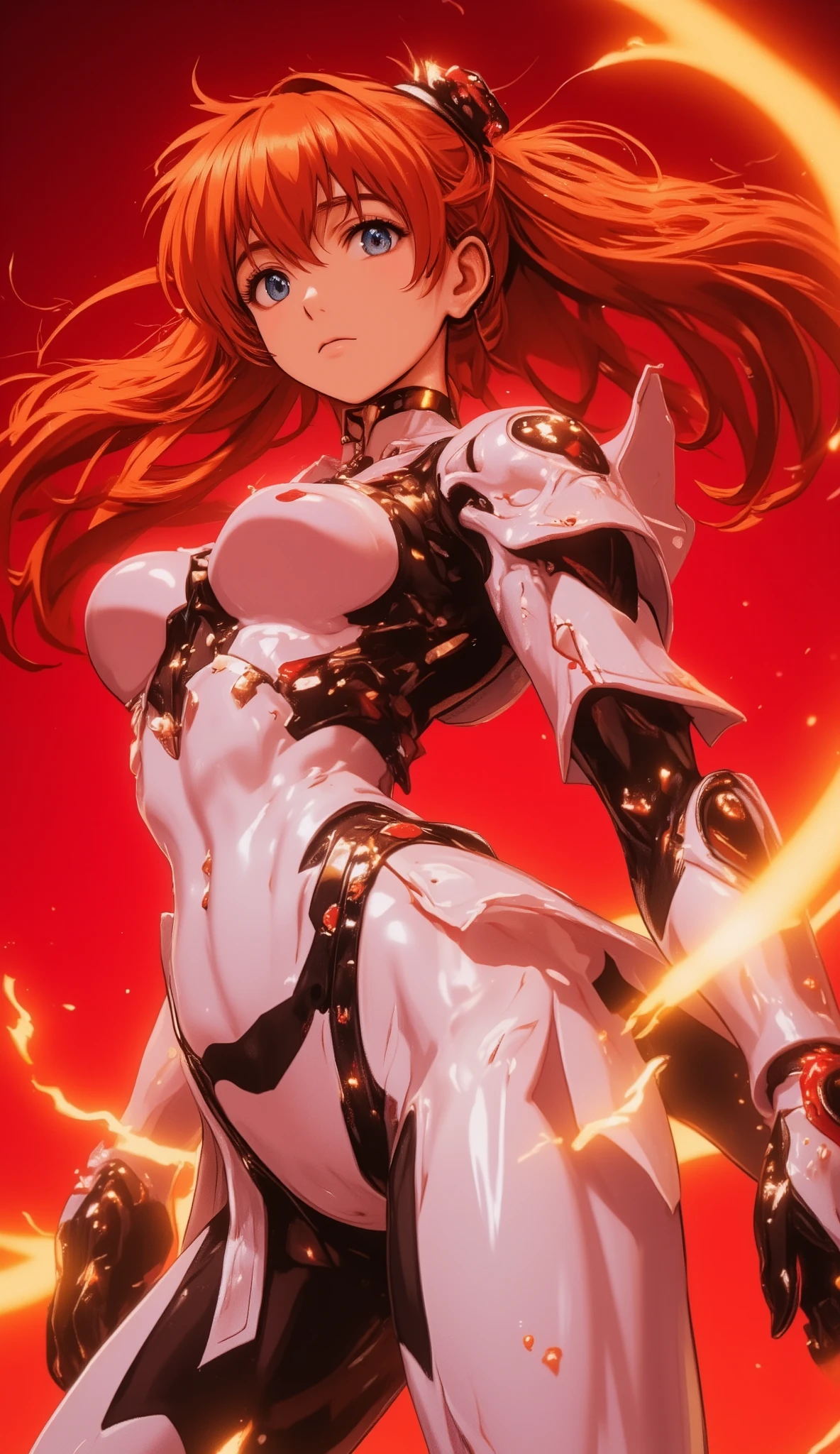 ((Evangelion, Asuka Langley)),1 girl,solo,red background,Cowboy Shots, ,,, score_9,score_8_up,score_7_up,,8k,1 girl to improve Sa,solo,