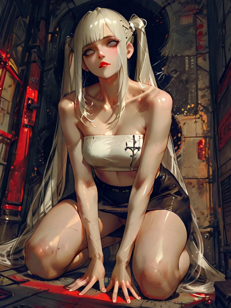 8K, Best Quality, Masterpiece, Ultra High Resolution, (Realism: 1.4), (Realistic Skin Texture: 1.3), 1 beautiful girl, Long platinum hair, Background basement, chained through a collar on her neck, sad, small , standing, hair pussy, hair vulva, peeing, urinating, pissing, piss, nipple piercing, gushing pee, squirt, squirting,
