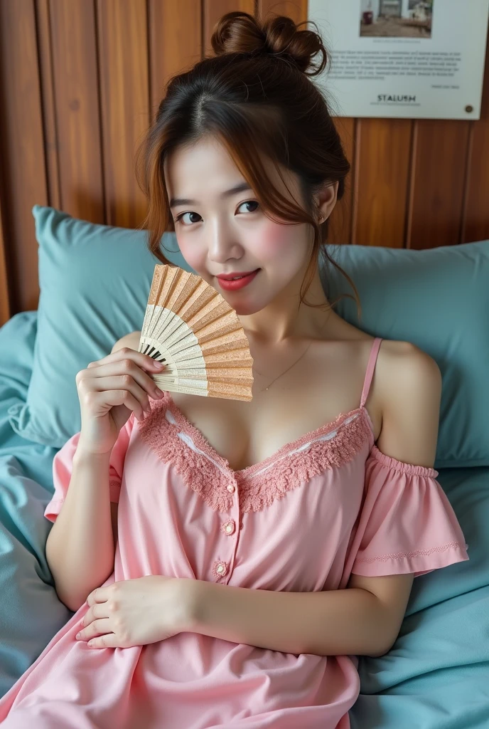(on the table, best quality, realistically, super detailed, meticulous, High resolution, 8k wallpaper), Close-up portrait of a beautiful woman, like, Smile, light brown messy hair, Perfect dynamic composition, beautiful meticulous eyes, Just like the cover of a fashion magazine, on campus
