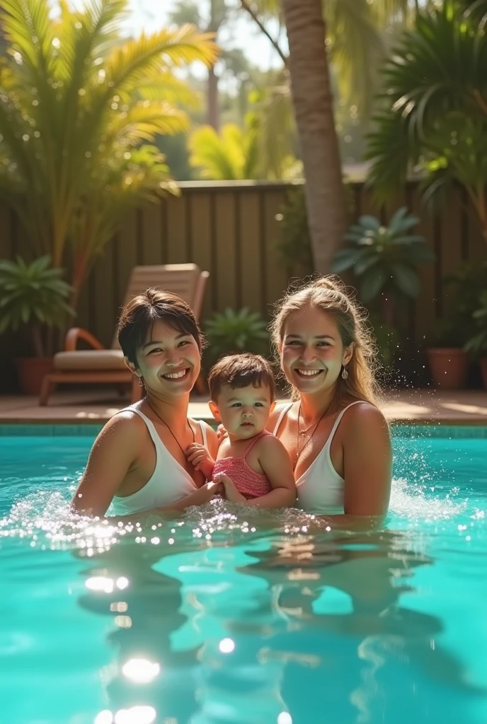 best quality,4k,8k,alto,master part:1.2,ultra-detalhado,Realistic:1.37,cores brilhantes,water reflection,sparkling water,luz solar cintilante,summer detailed scene,atmosfera de sonho,expression joyful,the innocence of the child,playful splashes,swimming classes,brinquedos de piscina flutuante,swimsuit and colored glasses,cabelos ondulados,tons de azul refrescantes,splendid underwater view,pais torcendo,child confidence,water ripples,azulejos de piscina revestidos,by the sunny pool,clear blue sky,Exuberante ambiente verde,relaxing vacation atmosphere,precise water movement,temperatura revigorante da piscina,hot day summer,refraction of light,comfortable pool float,playful laughter,momentos deliciosos,impressive water clarity