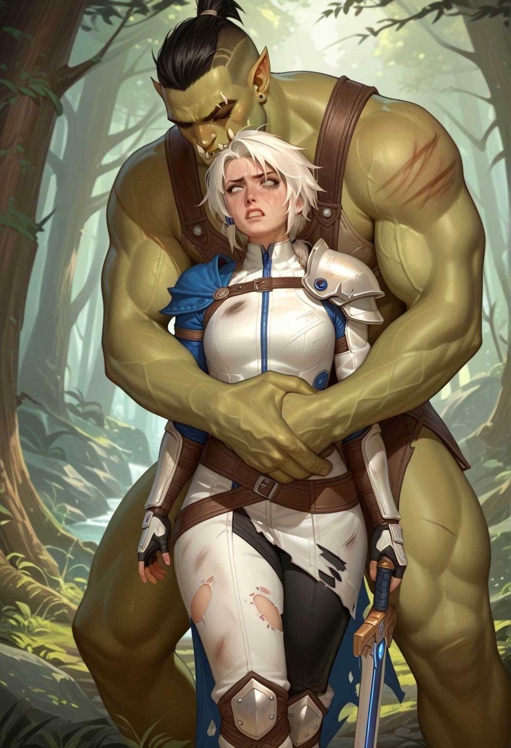 ((A young adult blond male dragoon wearing erotic armored leotard and armor plates rubbing and humping his crotch against goblins)), (((a young male adult blond dragoon is breathing heavily and his body is twitching as goblin touch his private genitalia))) ,((multiple group of goblins who want sex)), ((NSFW)), hentai, porn, erotic, (((he is surrendering to monstrous huge goblins))), ((inspired by king of kinks hentai game)), ((eroge hentai)), (((sliding up and down goblin’s veiny cock))), ((i want to orgasm)), (((his huge bulge is rubbing against goblin ))), combat, detailed 8k background of woods