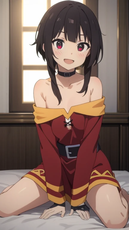 (NSFW:1.4), 1girl,1girl,red eyes,short hair,brown hair,choker,collarbone,short hair with long locks,sidelocks,good hand,small breasts,smile,smug, witch hat,black cape,black thighhighs,bandages,red dress,black gloves,single thighhigh,belt,orange boots,asymmetrical legwear,bandaged leg,((cat cosplay:1.2))
