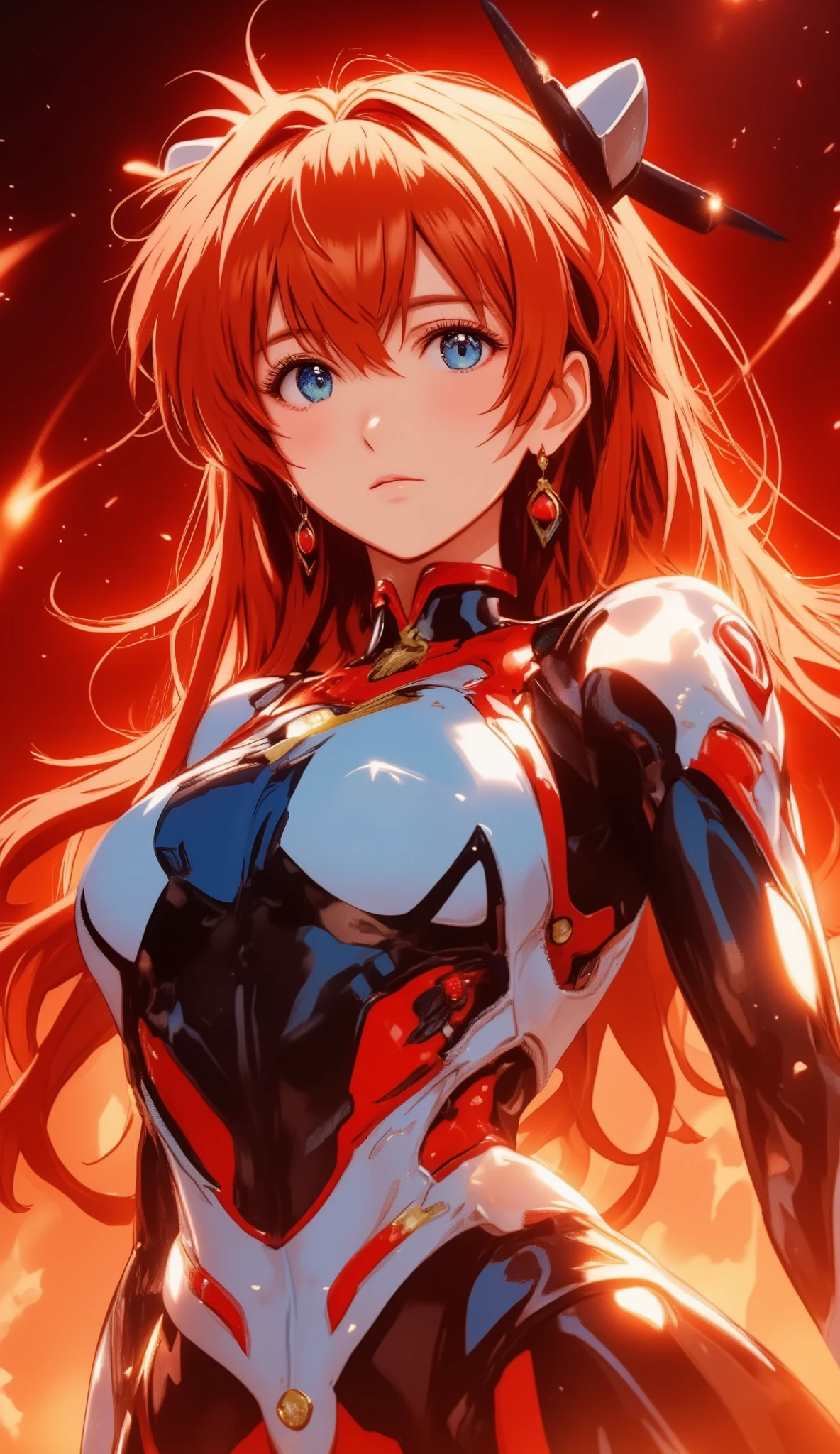 ((Evangelion, Asuka Langley)),1 girl,solo,red background,Cowboy Shots, ,,, score_9,score_8_up,score_7_up,,8k,1 girl to improve Sa,solo,
