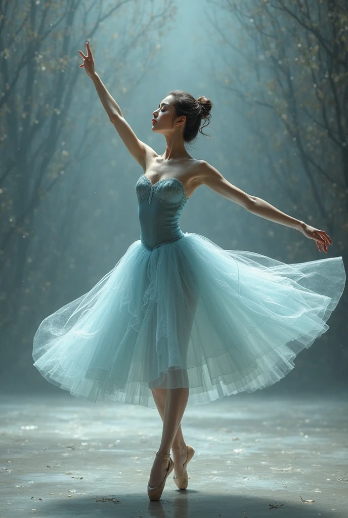 Crystal ballerine real girl spinning, blue and yellow shades only artwork