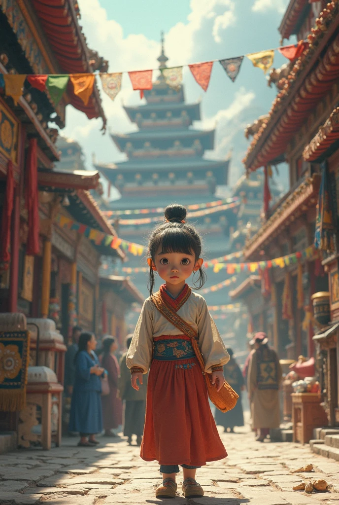 Mongolian girl child mixed with a solarpunk era art
