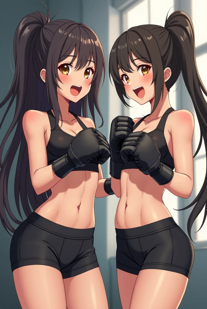 masterpiece, best quality,anime style, 1 girl,(((slender body))), (((small eyes,small breast))),(((gym uniform))),(((((3 monkey grabbing the girl))))),((((cum facial)))), (beautiful face), (((short twintail))), (((straight hair))), ((((black hair)))),detailed beautiful skin, (perfect hands, perfect anatomy)