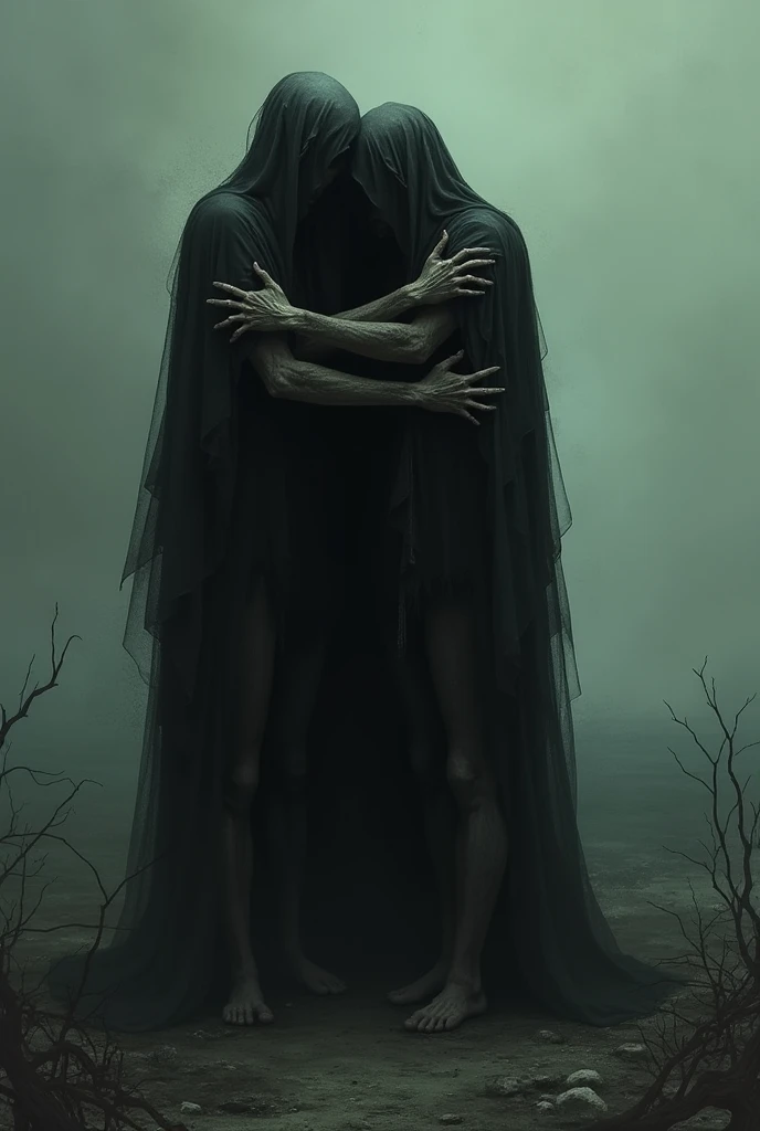 Create a black spirit embracing a sick person