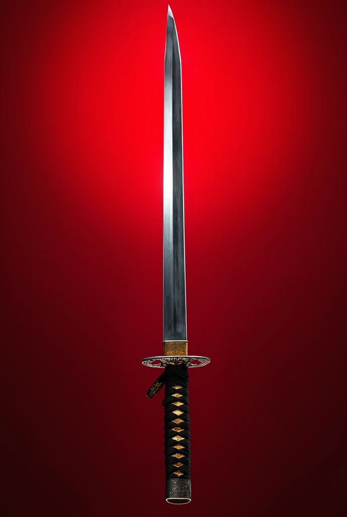 Japanese dagger with blood on the blade on a white background 