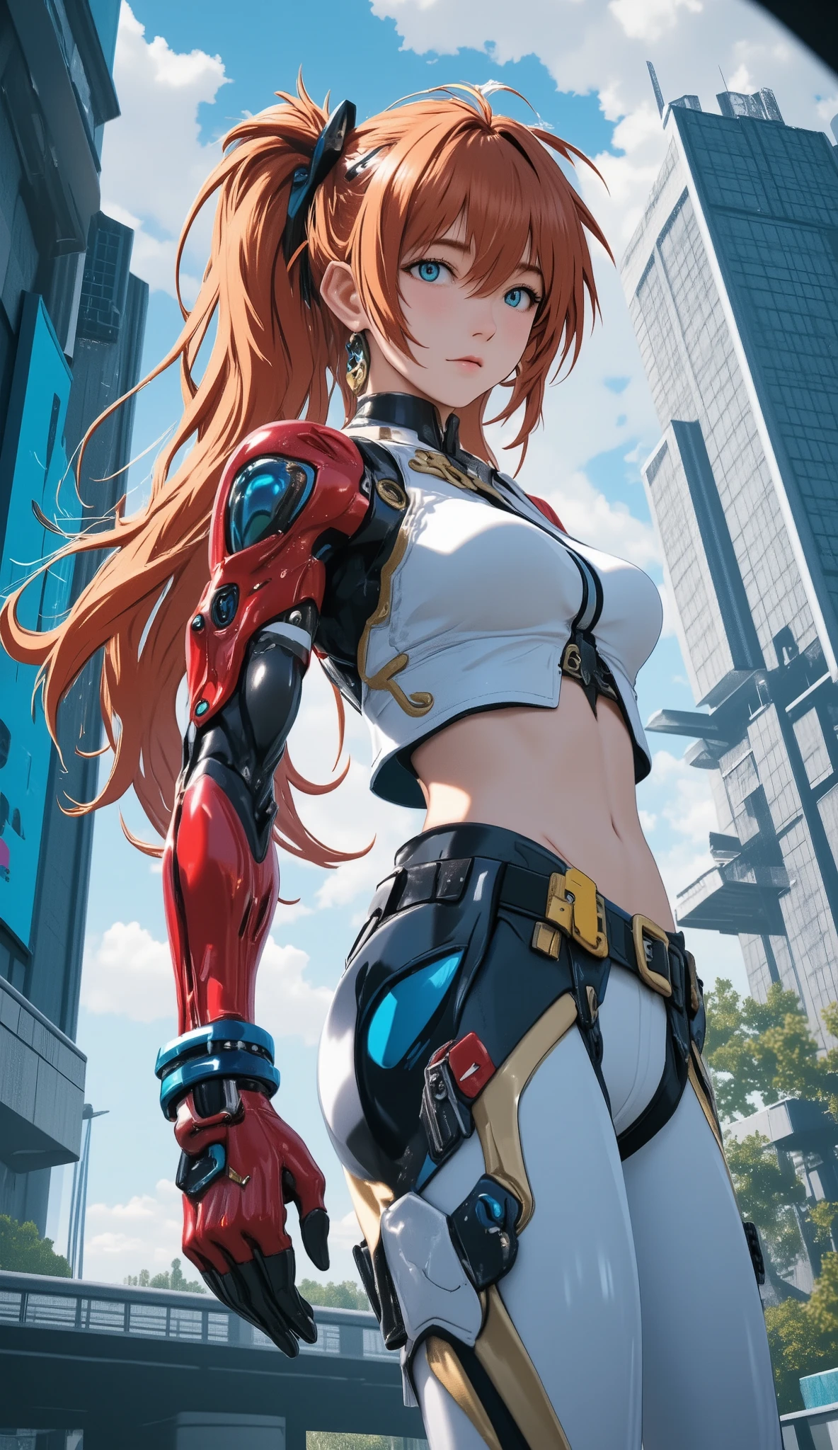 3035 street fashion, ((Evangelion, Asuka Langley)),1 girl,solo,,Cowboy Shots, ,,, score_9,score_8_up,score_7_up,,8k,1 girl to improve Sa,solo,