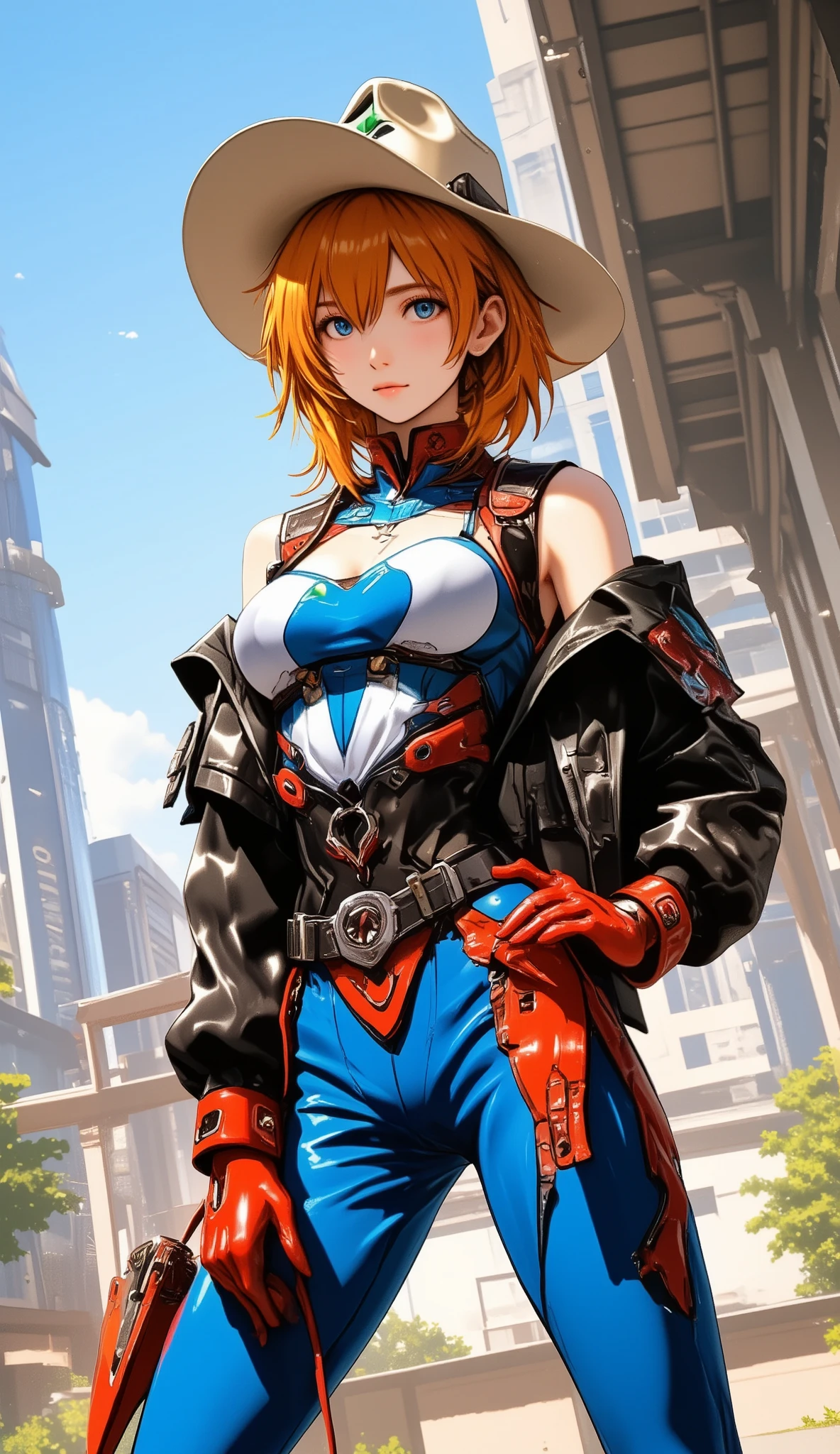 3035 street fashion, ((Evangelion, Asuka Langley)),1 girl,solo,,Cowboy Shots, ,,, score_9,score_8_up,score_7_up,,8k,1 girl to improve Sa,solo,