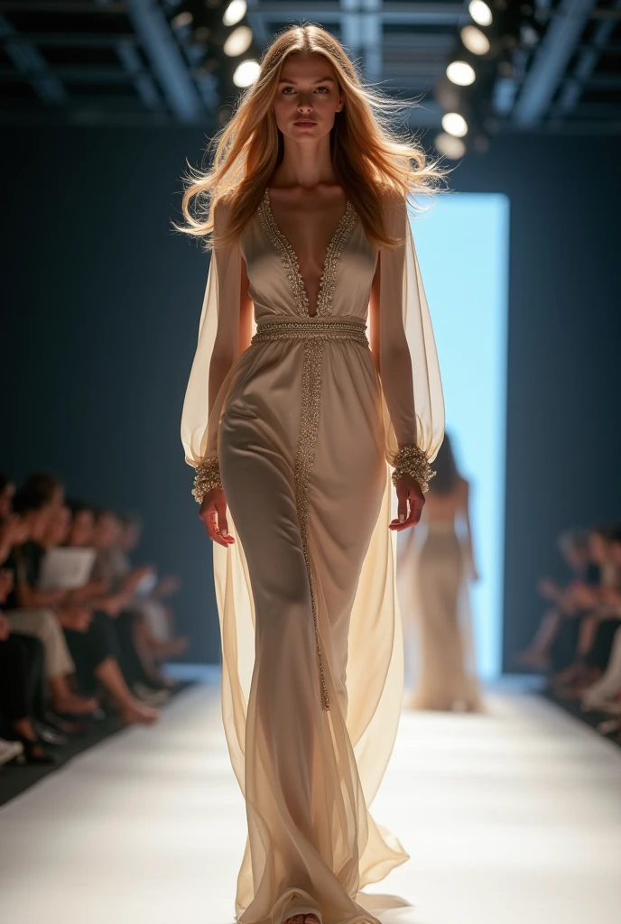 (Photo of a female model wearing brown high-end fashion catwalk),high class boutique, witch clothes,Paris fashion show scene,catwalk scene,(Full body female love:1.37)Beautiful shoes,sand and foam, dust rising,brown clothes swirling like a whirlpool, (Ridiculously long hair:1.37), background:阶梯式的The stage is covered with fine sand,(Alberto Seveso:1.37)style, systematic indoor,catwalk scene, (((Runway scene))),The stage is covered with fine sand,Jupiter,recife,Blue vortex swirls like bubbles, Ray tracing, divine light, ultra high definition, masterpiece of anatomical knots,Can give skin texture, Super details, Award-winning, best quality, high resolution, Photographed from bottom up,以ultra high definition格式查找, masterpiece, charming eyes, textured skin,, 8K vision, , actual, fantasy art,