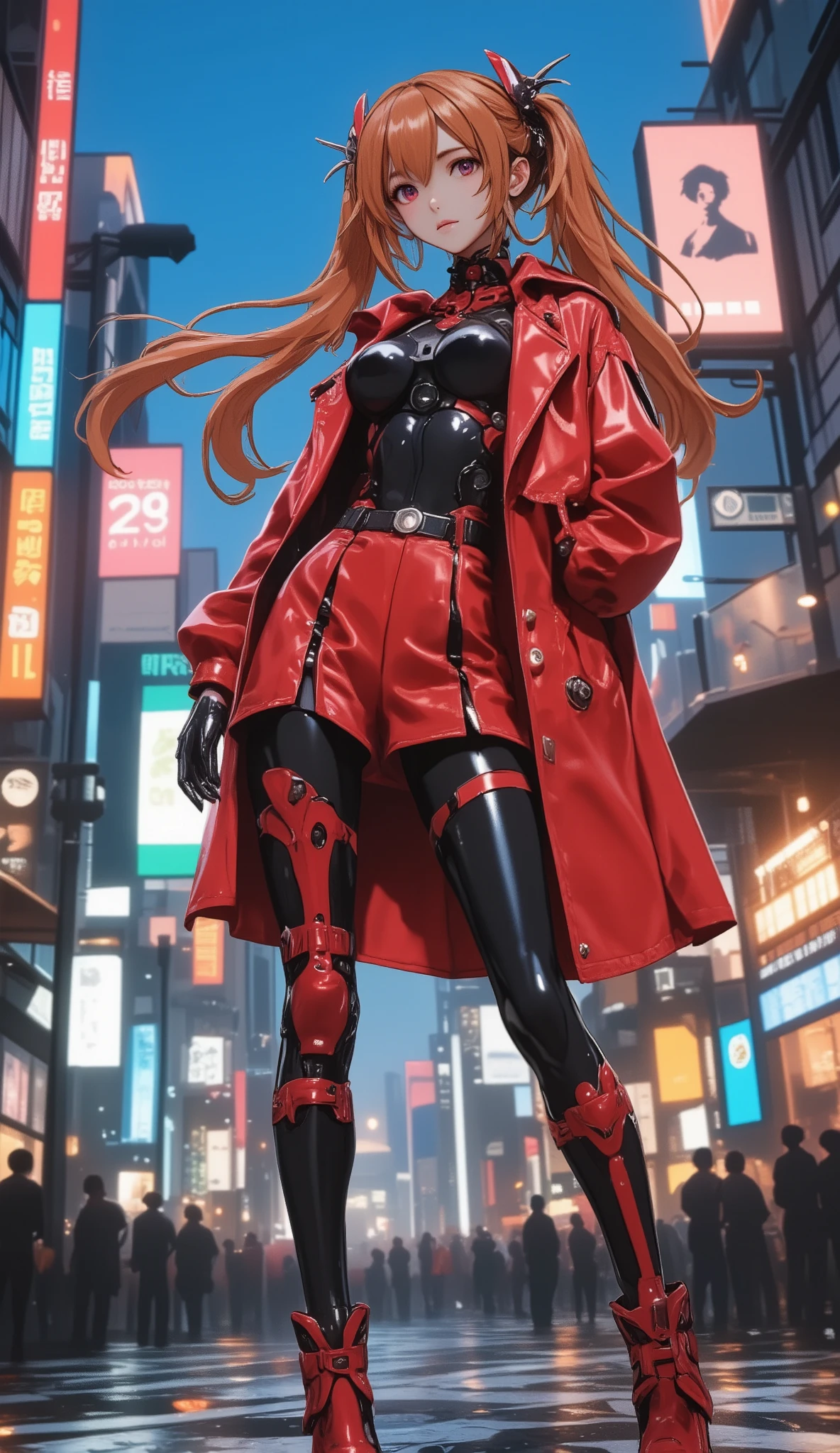 Street fashion in 3025, ((Evangelion, Asuka Langley)),1 girl,solo,,Cowboy Shots, ,,, score_9,score_8_up,score_7_up,,8k,1 girl to improve Sa,solo,