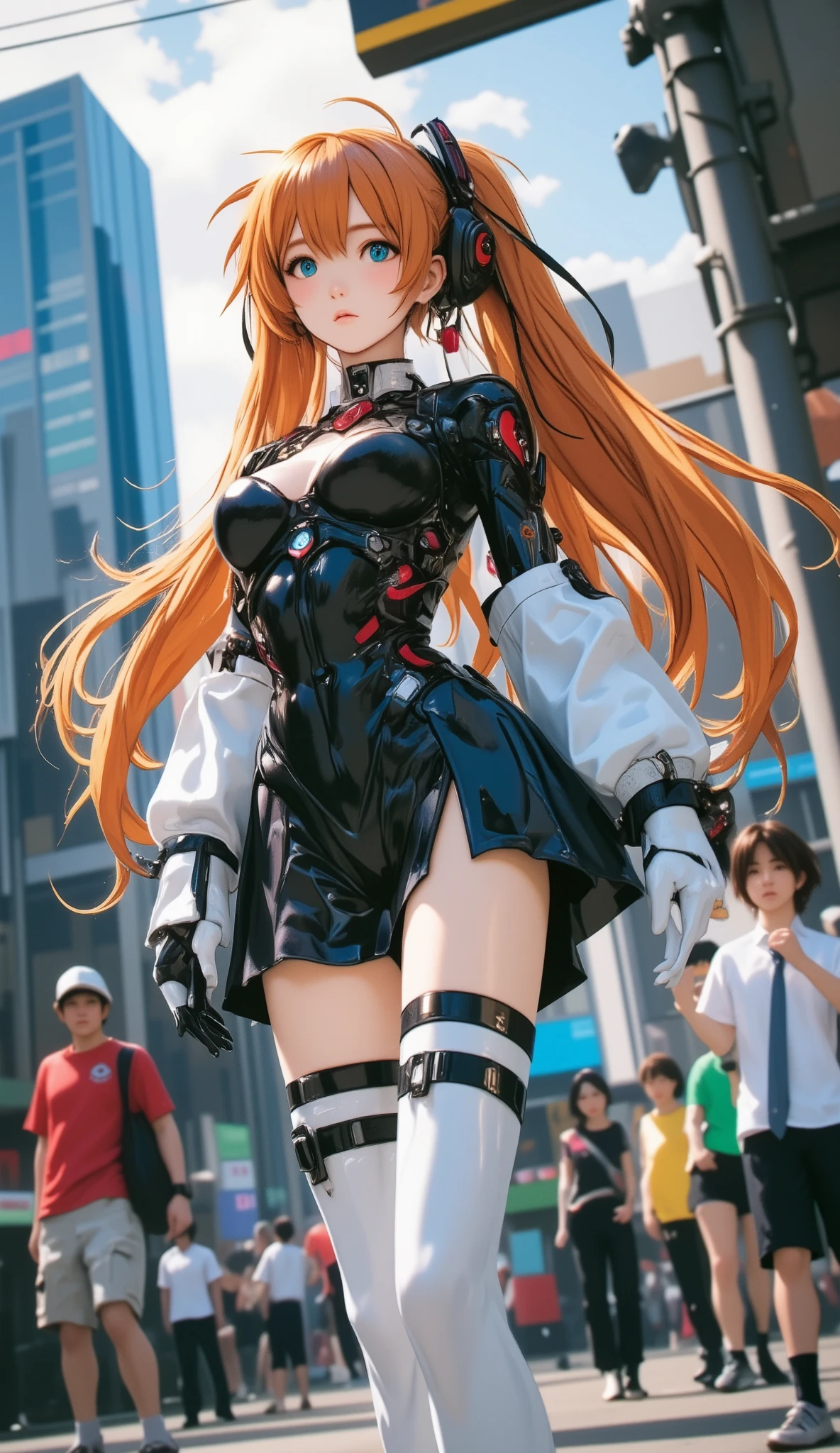 Street fashion in 3025, ((Evangelion, Asuka Langley)),1 girl,solo,,Cowboy Shots, ,,, score_9,score_8_up,score_7_up,,8k,1 girl to improve Sa,solo,