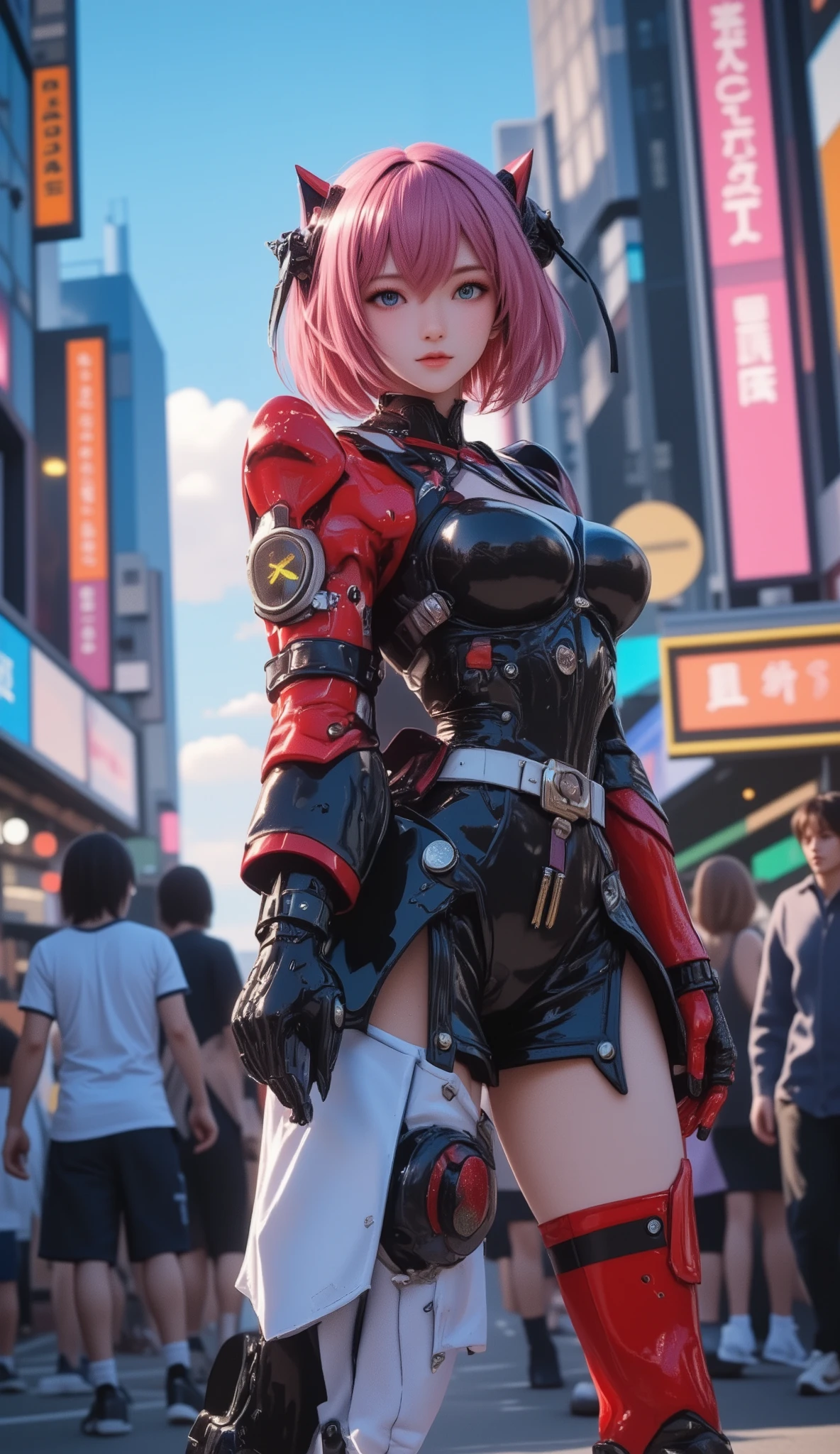 Street fashion in 3025, ((Evangelion, Asuka Langley)),1 girl,solo,,Cowboy Shots, ,,, score_9,score_8_up,score_7_up,,8k,1 girl to improve Sa,solo,