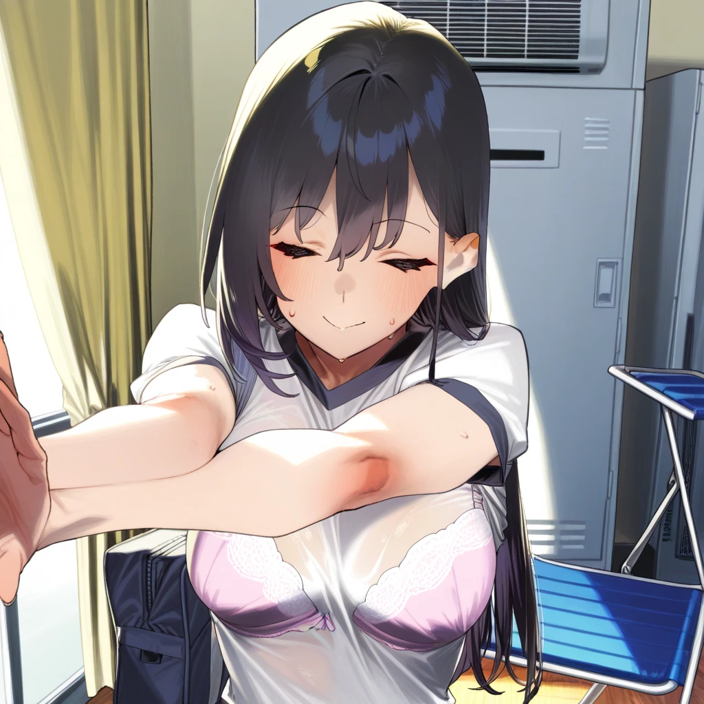(masterpiece:1.3), (Absurd:1.3), (highest quality:1.3), The Hands of Guido Daniele, (Very detailed:1.3), (Best Shadow:0.7), (Processed Hair), One girl, alone, S1, aizawa ema, 16 years old, (medium Breasts:1.0), perky breasts, cleavage, (thick thighs:0.4), (black hair:1.4), Asymmetrical bangs, Blunt bangs, blue eyes, naked, nude, no bra, (nipple shape:1.0), no socks, cute face, panic face, (embarrassed:1.0), in the bed room, on the bed, looking at viewer, incoming kiss, Kiss the pov, hugging a viewer,