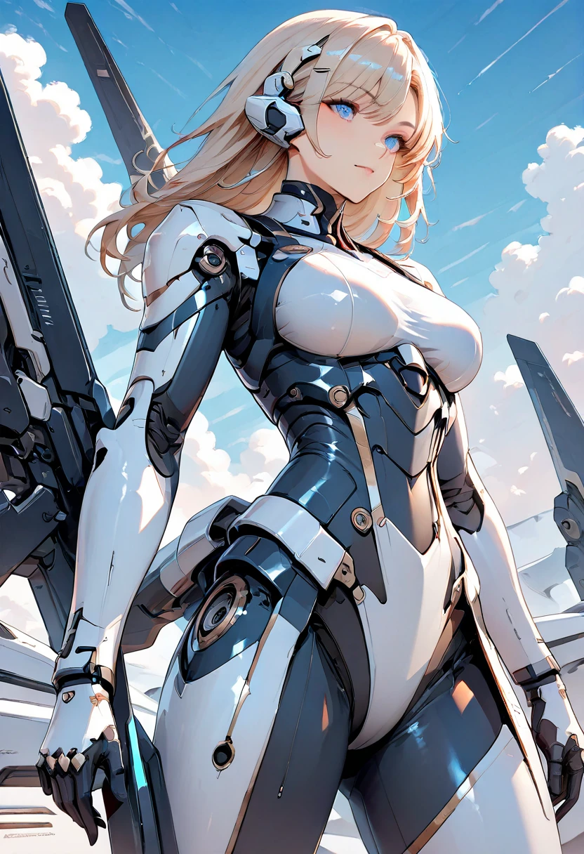 ((Masterpiece, Realistic Drawing, Extreme Detailed)) Elegant Girl with half robot and human, detailed background, mecha girl