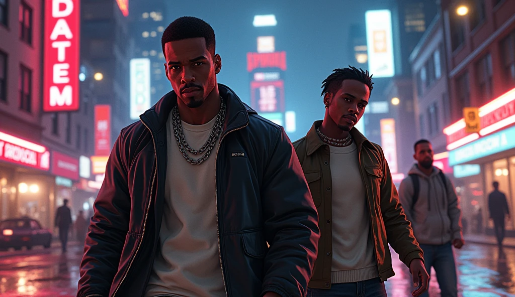 Deux hommes dont un à des cheveux rasta et l'autre à une coiffure simple. En mode Gta v 