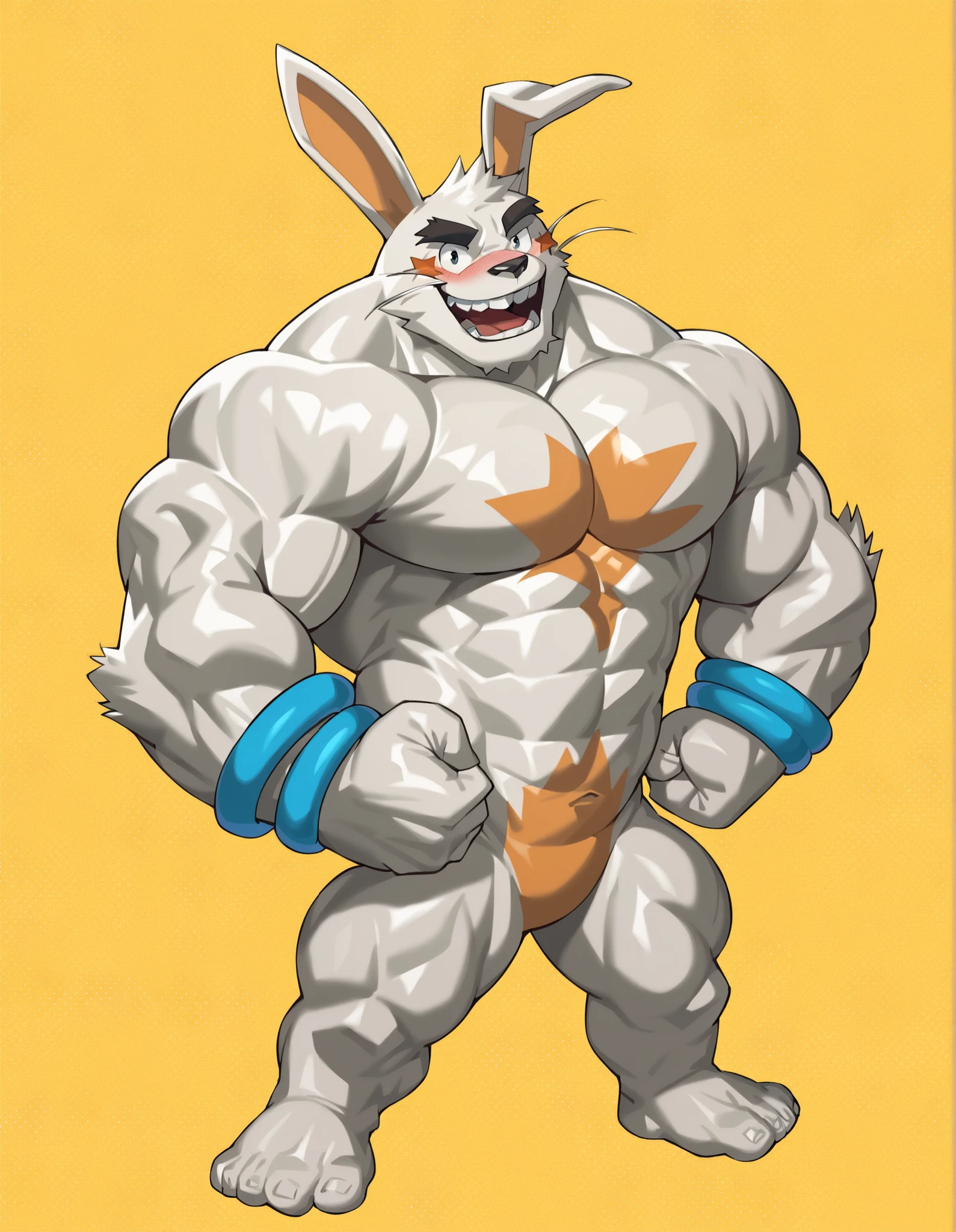 naked , big cock , huge penis , locker room ,alone, whole body,smiling , muscular, huge muscle, big muscles, pectoral muscle , Boy , YOUNG , luca,Blue hair, Blue eyes, rabbit ears,rabbit Boy