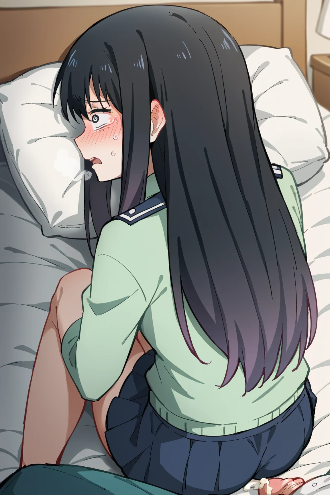 Black Hair、high school girl、classroom、Cowgirl、scream、Out of breath、intense、Sweaty、faint、Sex、facial、smile、moment、Climax