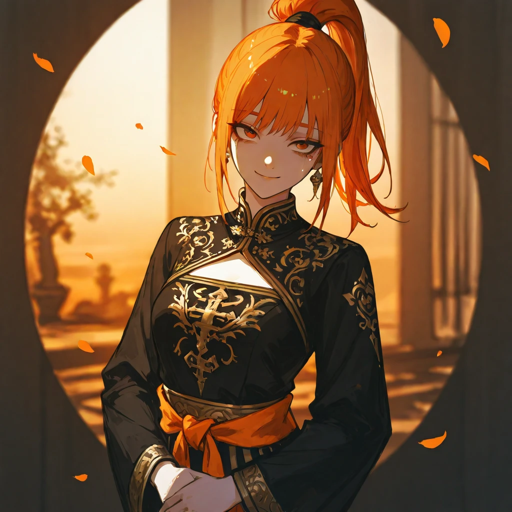 16k, k hd,Libido boy,Orange-yellow hair,(Deciduous hair ornaments on the head 1:1.75),Yellow and white color-blocking Han costumes,Fallen leaves background swing(1:2.5)