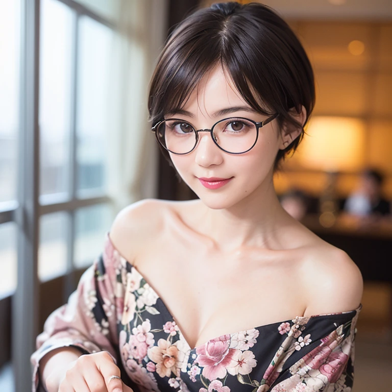 138
(a 20 yo woman,draw a self-portrait), (A hyper-realistic), (high-level image quality), ((beautiful hairstyle 46)), ((short-hair:1.46)), (Gentle smile), (breasted:1.46), (lipsticks), (wears glasses,wide,a room), (florals), (an oil painting、Rembrandt)