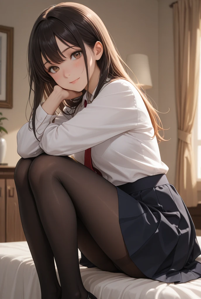 very cute and beautiful girl,(Very detailed美しい顔), (smile),blush,Black Hair,Seraphim,(White Shirt、Pleated navy blue pread your legs、Squat)、Sitting、(From below)、(Black tights、Lacy white panties), Country road, (Highest quality,masterpiece:1.0),Absurd,High resolution,Super detailed,Very detailed,32K,8k resolution, Intricate details,Movie Scenes,Detailed Background,alone,Dynamic Angle,