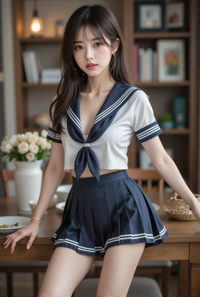 best quality, masterpiece, ultra high res, (photorealistic:1.4), RAW photo、high-angle shot、Center view、Two arafe asian women in satin shimmies standing on neon street in the middle of the night、Phenomenally cute girl、japanaese girl、Wearing a lace slip shimmy、a hyperrealistic 、a hyperrealistic 、 Pose、full body Esbian、Nice skin、glistning skin、lovely thighs、glowing thigh、shining legs、Black high socks above the knee、High School in Japan 、Nogizaka Idol、Korean Idol、Invite you inside、Inviting eyes, (Schoolwear:1.2),(Blouse:1.2),Pleated skirt with many folds