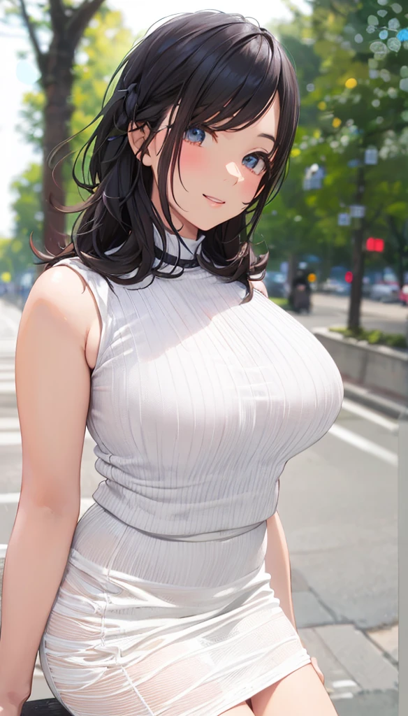 (highest quality, 8k, 32K, masterpiece), (Realistic), (Realistic:1.2), (High resolution), ((Sitting in front of the cafe)), ((Turtleneck shirt:1.3)), photograph, masterpiece, Highest quality, Dark Gray Background, (1 female), ((mature)), (Plump breasts), Perfection face, perfection , ((Brown eyes and beautiful, bright black hair)). beautiful，Highly detailed face, Detailed eyes, smile, buzzer, Daytime,