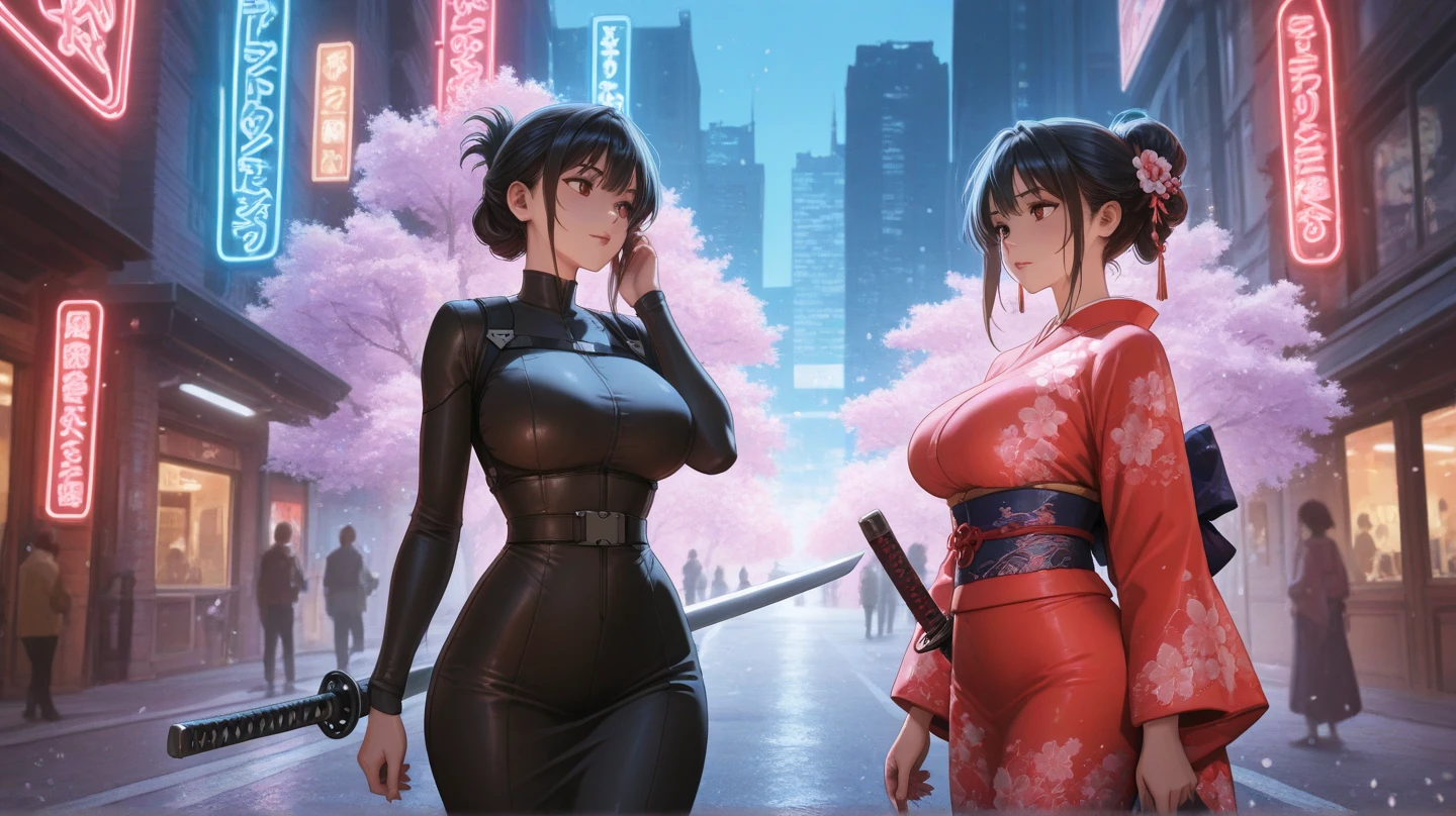 lighting like a movie、top-quality、Fighting women、Blue china clothes、Black hair double chignon、Panchira、Blue panties、Brave face、In the street、town、fighting poses、