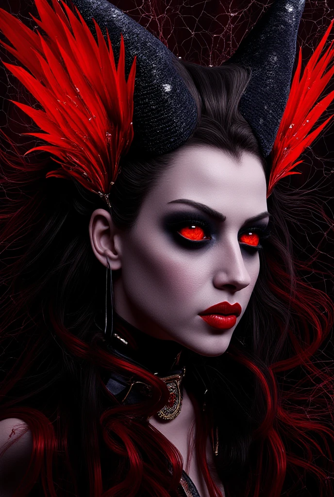 <lora:HinoEnma:0.8> Hino, makeup, red lips, pale skin, glowing eyes, wings, hood