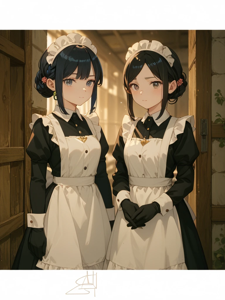 ((masterpiece)), (Highest quality、32k), (Simple style), (Faceless,Face peeling), 2 Girls, Only one maid, only,The Faceless Lady, Big Breasts, Big Swing Chest, Wearing a face stolen from someone else, Sexy body, Sleeveless, No sleeve, Off the shoulder, Black Dress, Pleated lace, Lace dress, black knee socks. Standing, whole body, both hands touch the face, Luxurious Room, {{The maid who stole the face of the young lady}}, Browsing Caution