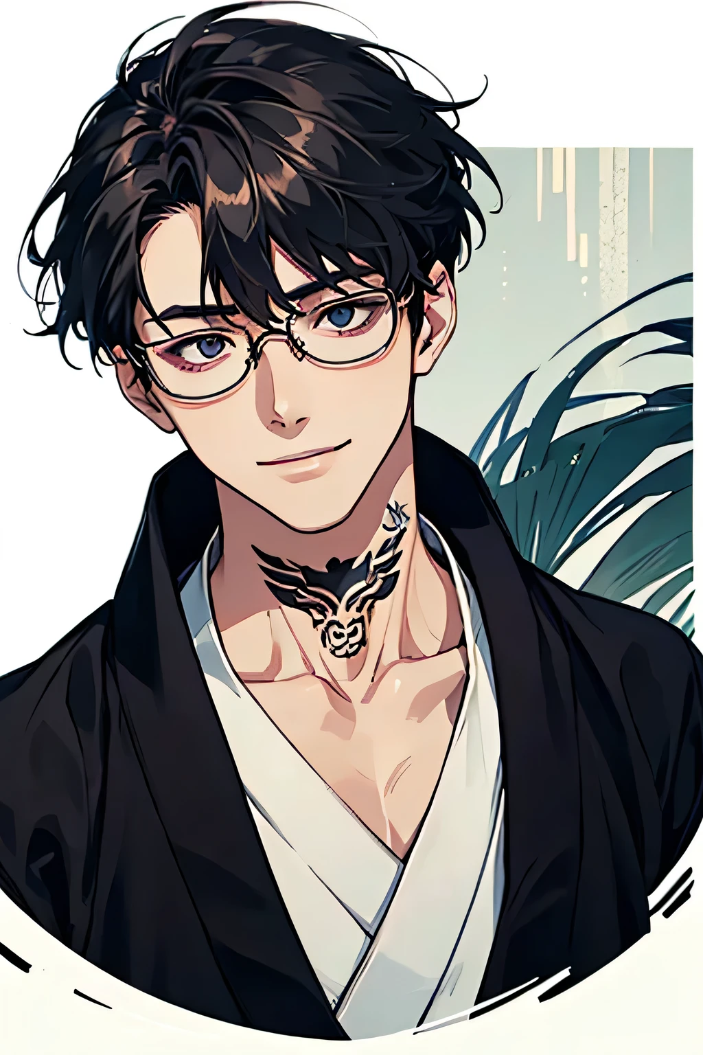 masterpiece, best quality, realistic, 1man, male focus, tall muscular, handsome, [thin eyebrows:0.5], serious, shirtless, portrait, extremely detailed face, black hair, (short hair), shirtless, six packs, full body, Japanese, round glasses, relax