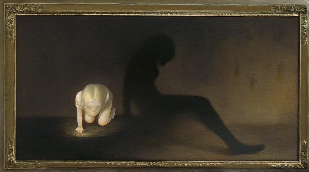 (extremadamente detallado, obra maestra, La mejor calidad), Estilo oscuro, intense illumination, rostro con arrugas, mujer crucificada, tentacle, monstruoso, interior de una piscina de agua, imagen submarina, alien con Colmillos finos. manchas de tinta. Rococo composition. Luz de caravaggio