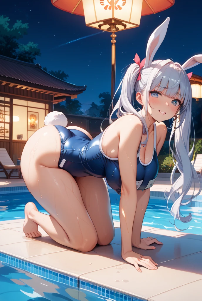 muste piece,masterpiece,highest quality,Super detailed,High resolution,High resolution,8K Portrait,Unity,8k壁紙のHigh definitionCG,unity 8k wallpaper,cute type,little:1.5,Lori:1.5,Highly detailed CG unity 8k wallpaper,Realistic,real person,cute type,little,portrait photography,shiny skin,High definition,(:1.2),(1 girl),beautiful clear eyes,extremely detailed description,delicate face,nice lips,slender body,flat chest,same,thin waist,thin legs,(school poolside:1.6),cute type,perfect face,seriously,(blush:1.5),((cute:1.5)),(black bun hair:1.2),((midium breasts:1.3)),(school swimwear:1.5),((clothes lift:1.5)),(I have nipples:1.4)、detailed explanation,vagina,Show vagina,(spreadlegs),spread、((Cum inside vagina:1.8)),((asshole big anus:1.4)), detailed explanation vagina,Show butthole、anguish, blush:1.5, looking back:1.5, (open anus:1.6),((Looking back 1.5))