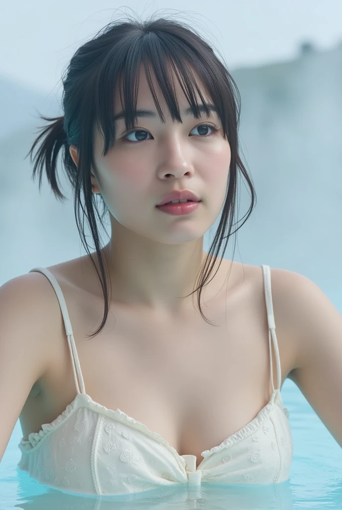 (Very delicate and beautiful: 1.2), 1 person, Robber Girl, bangs, Cute eyes, bow, Brown Hair, Mouth closed, landscape, Hair between the eyes, hair bow両手を上に上げる, Overreaching、Look Up、Looking at the audience, Medium Hair, alone, Upper Body, ((alone)), (masterpiece), blonde、Mr..々Pose in motion、With a smile、naked、Loosely inward wavy hair,Gold Necklace_Big earrings,Extra Long Brown Hair、 ((In the heavy rain of a typhoon,Woman in the rain,Water droplets on the skin,Rain drips down on my body,Wet body,Wet Hair))、(nsfw:1.5)