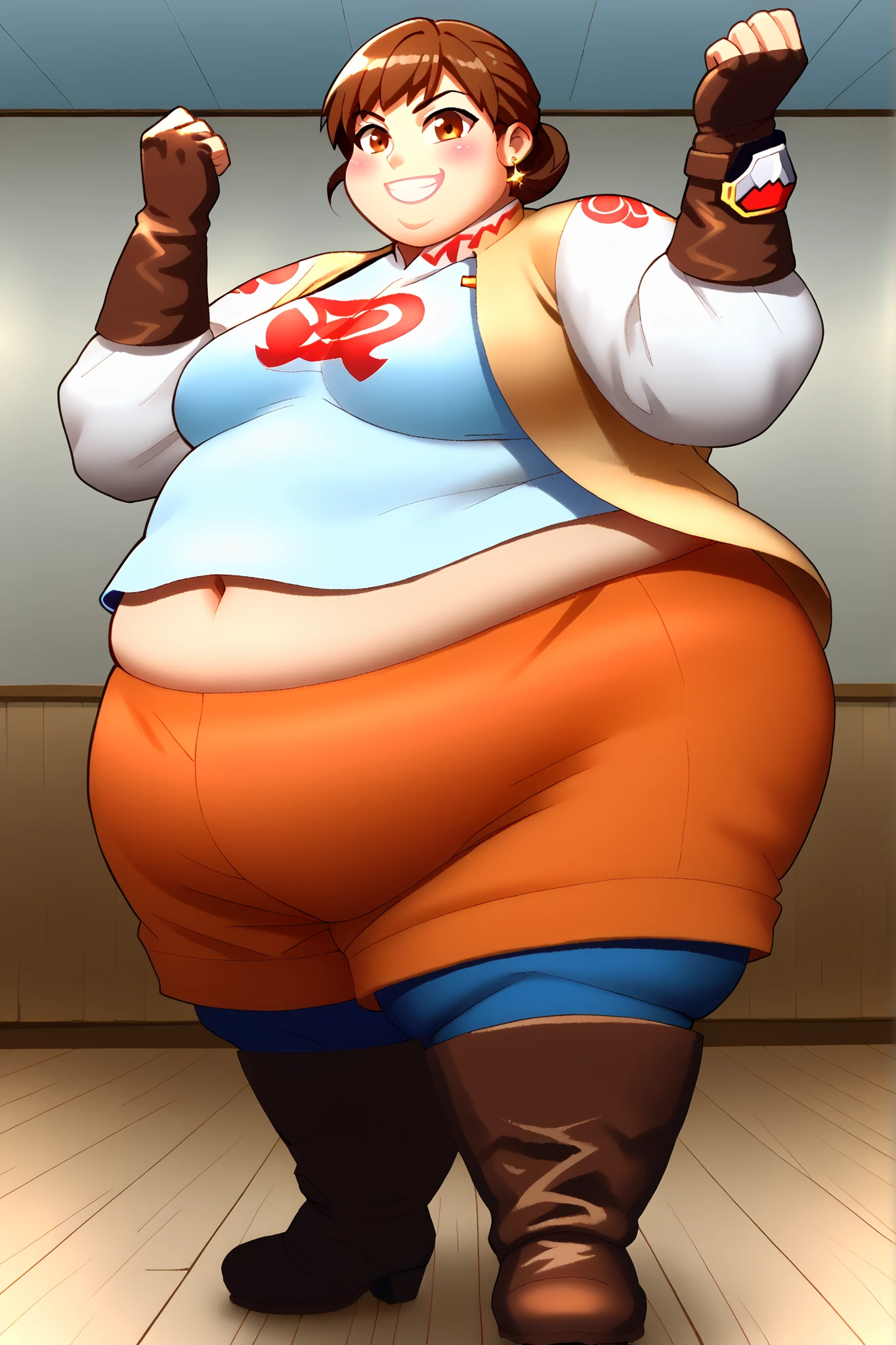 Lop、lop_outfit、Huge Belly,breasts,Huge,hips,Huge,Huge,belly,stomach band,Fat roll,Thick arms,Thick legs,belly protruding,Double chin,Plump,Morbid obesity,alone,Thick neck,Huge,belly,torn clothes,Bloated belly,ssbbwbelly、I&#39;m so fat I can&#39;t move: eyelash
