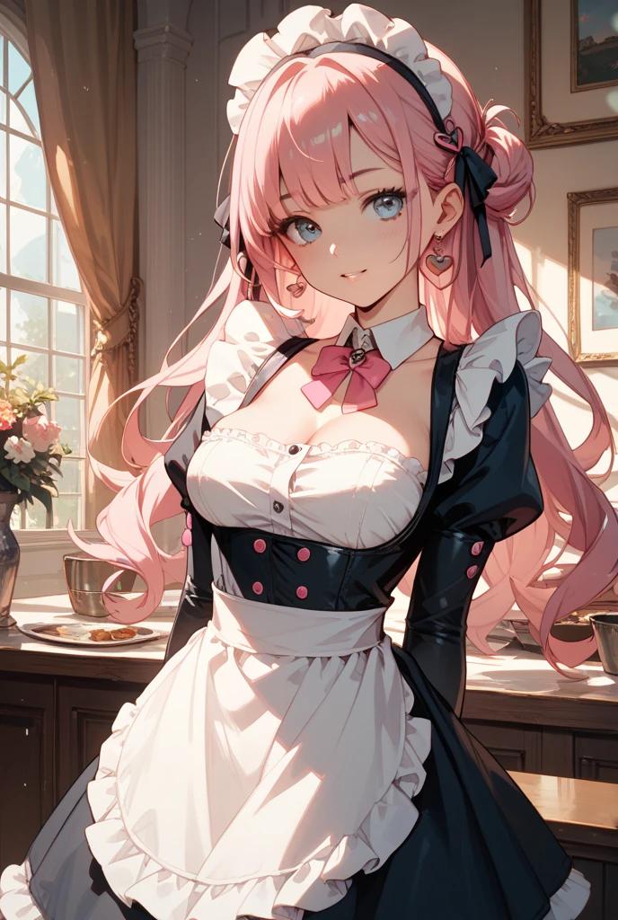 woman,pink hair,Maid outfit,half body